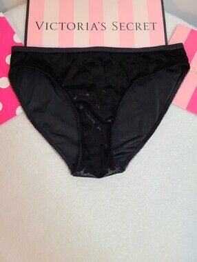 Victoria's Secret Crushed Velvet Logo Bikini Panty Size Medium Black